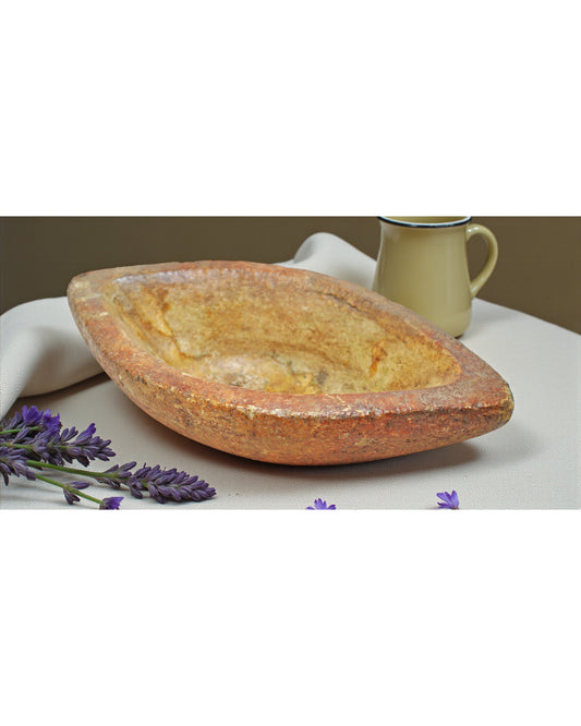 Antique White Marble Oval Spice Grinding Kharal Bowl Original Old Hand Carved