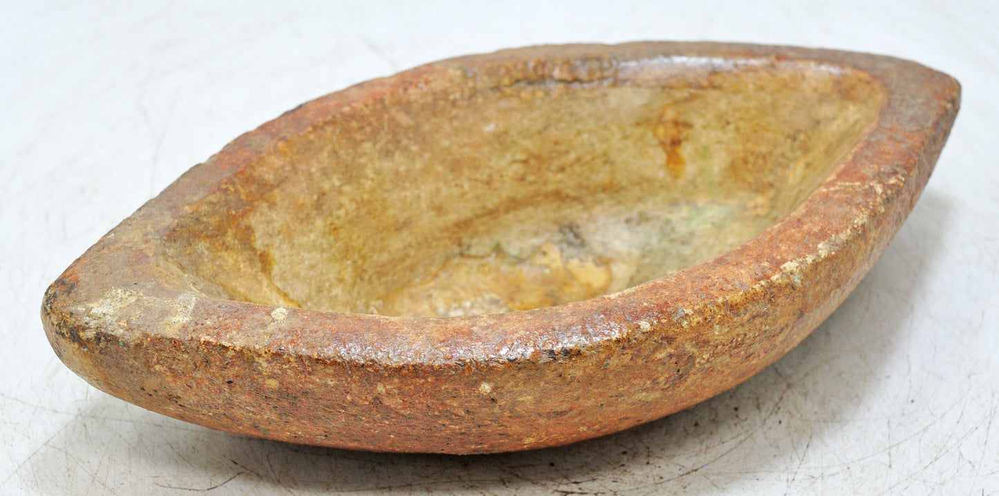 Antique White Marble Oval Spice Grinding Kharal Bowl Original Old Hand Carved