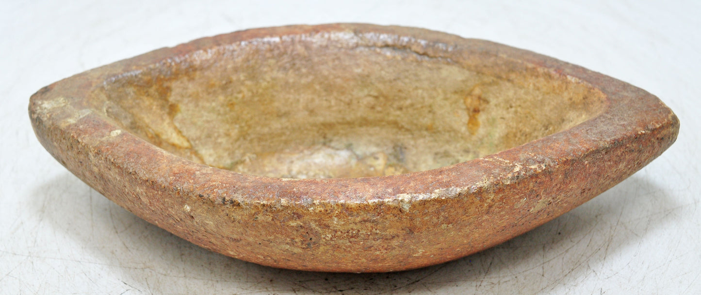 Antique White Marble Oval Spice Grinding Kharal Bowl Original Old Hand Carved