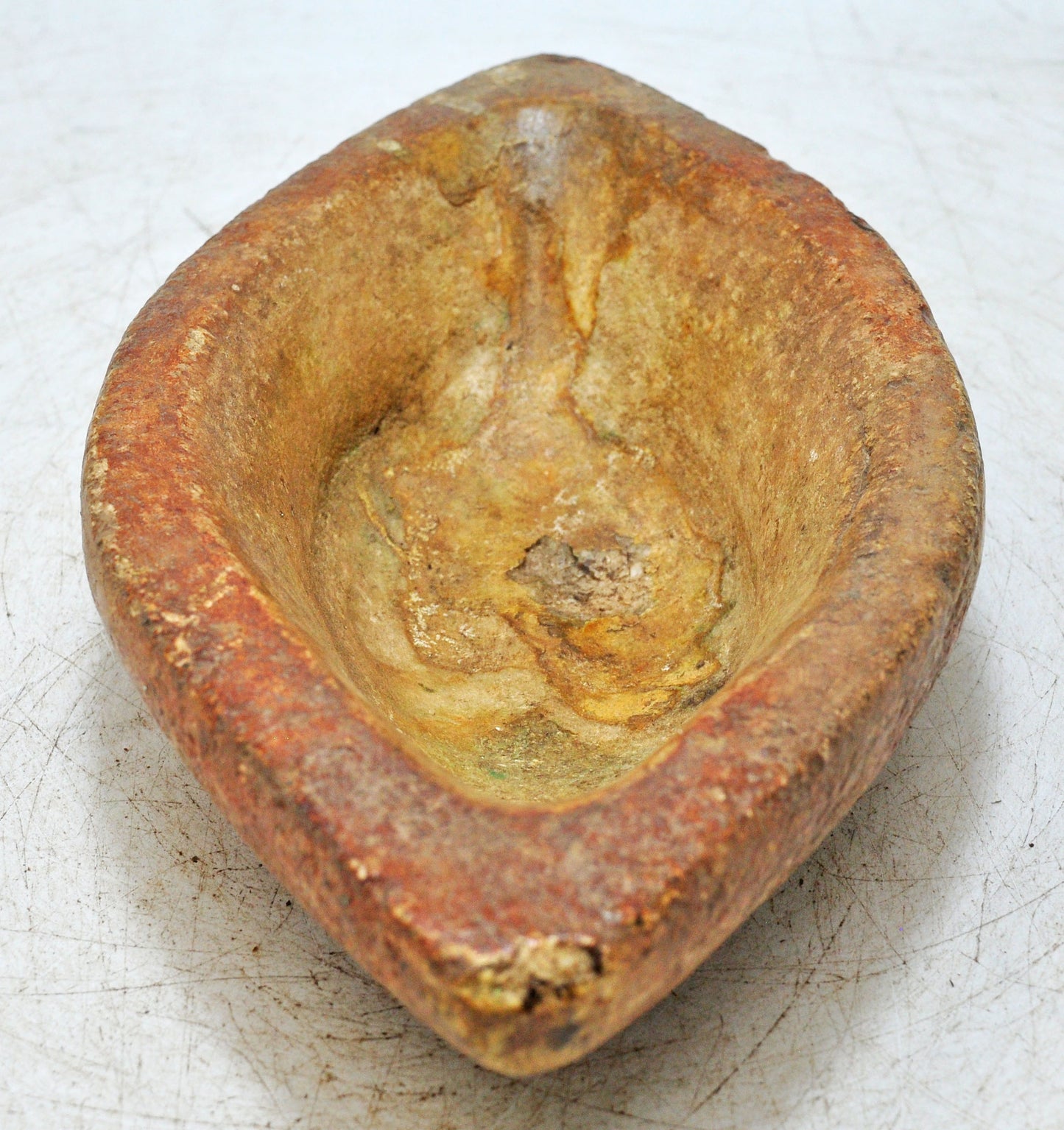 Antique White Marble Oval Spice Grinding Kharal Bowl Original Old Hand Carved