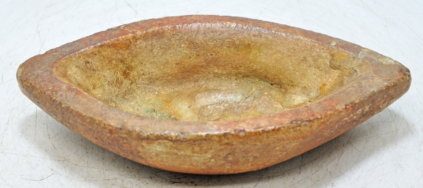 Antique White Marble Oval Spice Grinding Kharal Bowl Original Old Hand Carved
