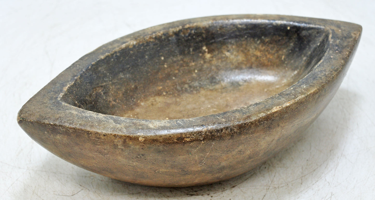 Antique White Marble Oval Spice Grinding Kharal Bowl Original Old Hand Carved