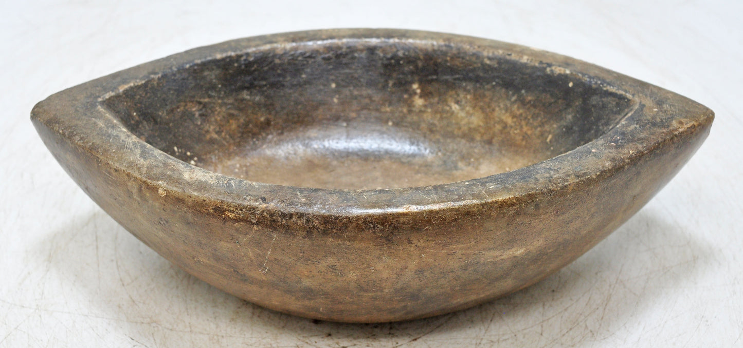 Antique White Marble Oval Spice Grinding Kharal Bowl Original Old Hand Carved