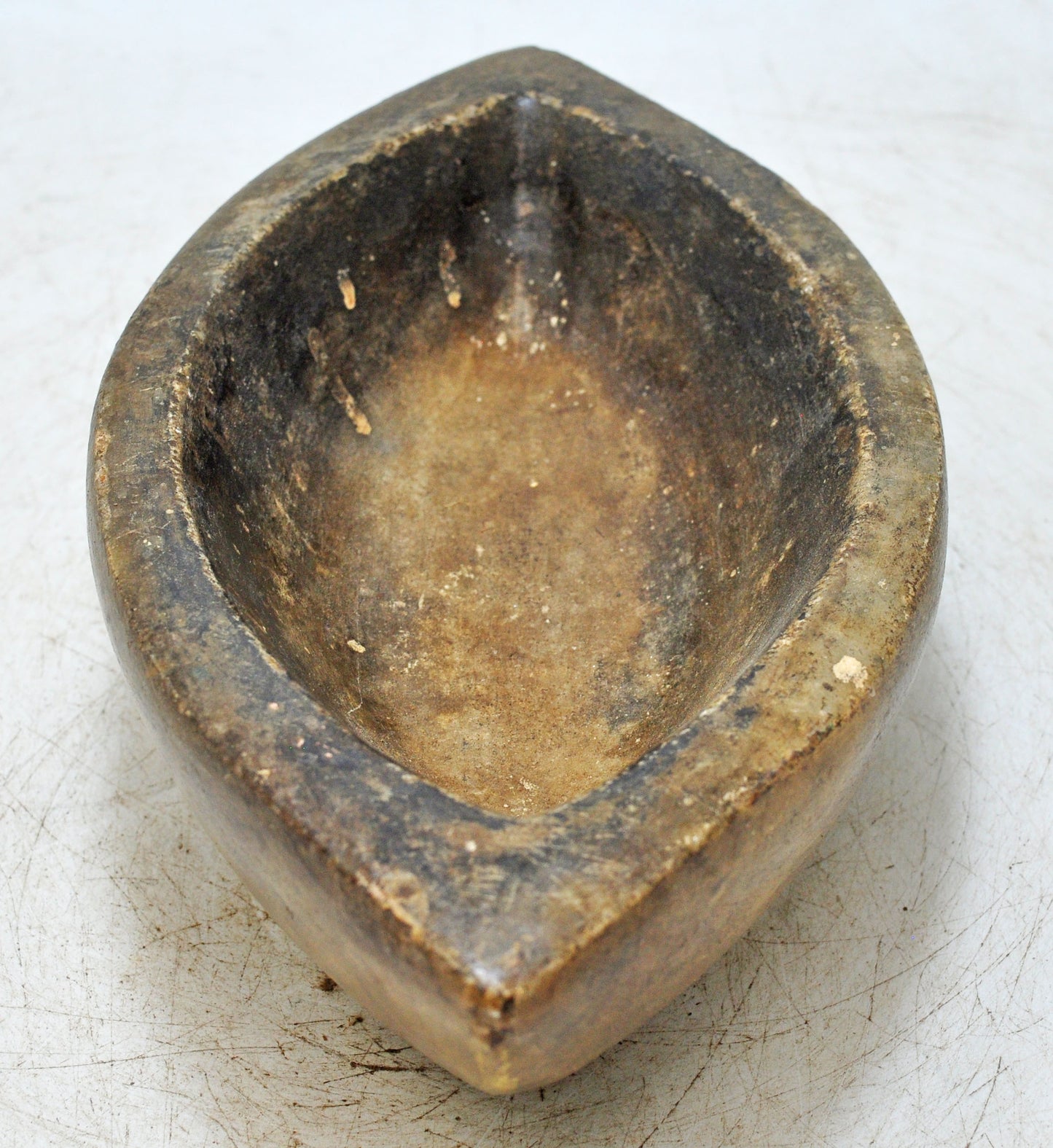 Antique White Marble Oval Spice Grinding Kharal Bowl Original Old Hand Carved