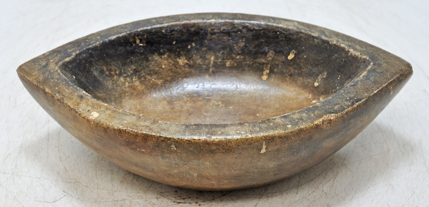 Antique White Marble Oval Spice Grinding Kharal Bowl Original Old Hand Carved