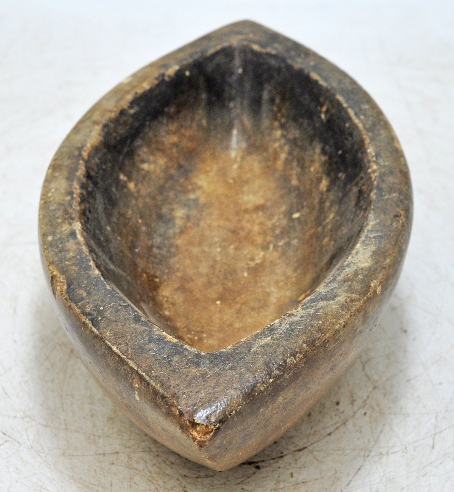 Antique White Marble Oval Spice Grinding Kharal Bowl Original Old Hand Carved