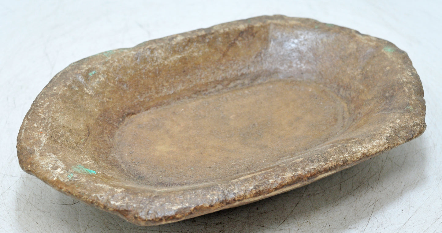 Antique White Marble Oval Spice Grinding Kharal Bowl Original Old Hand Carved