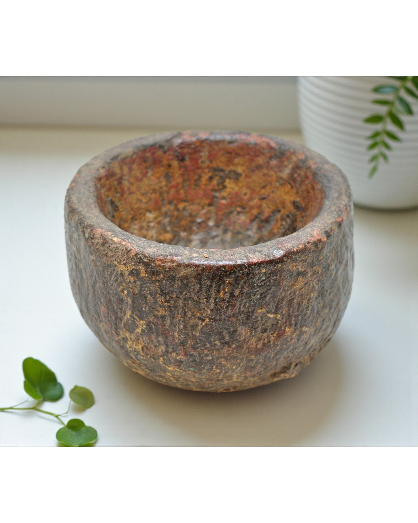 Antique Sand Stone Round Curry Bowl Original Old Hand Carved