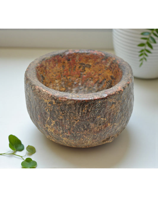 Antique Sand Stone Round Curry Bowl Original Old Hand Carved