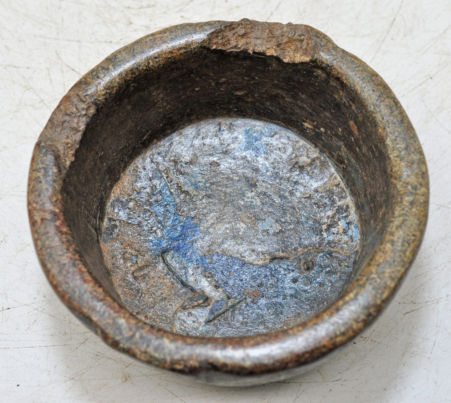 Antique Sand Stone Round Curry Bowl Original Old Hand Carved