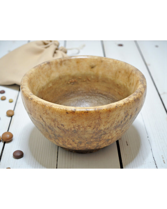 Antique White Marble Round Curry Bowl Original Old Hand Carved