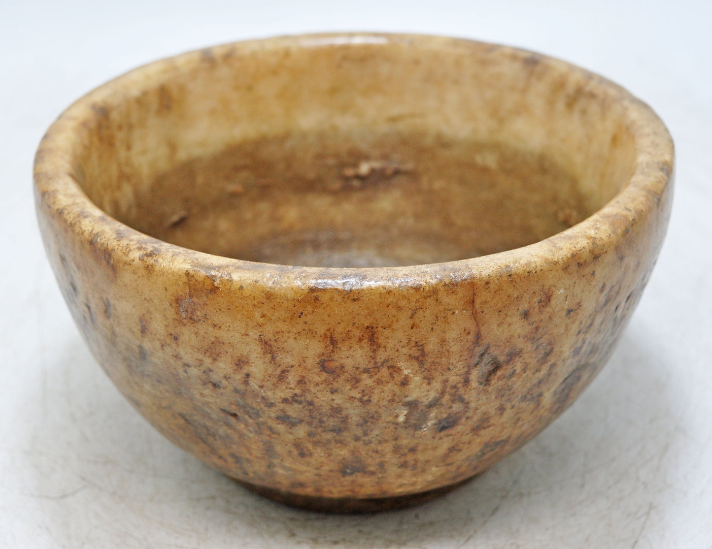 Antique White Marble Round Curry Bowl Original Old Hand Carved