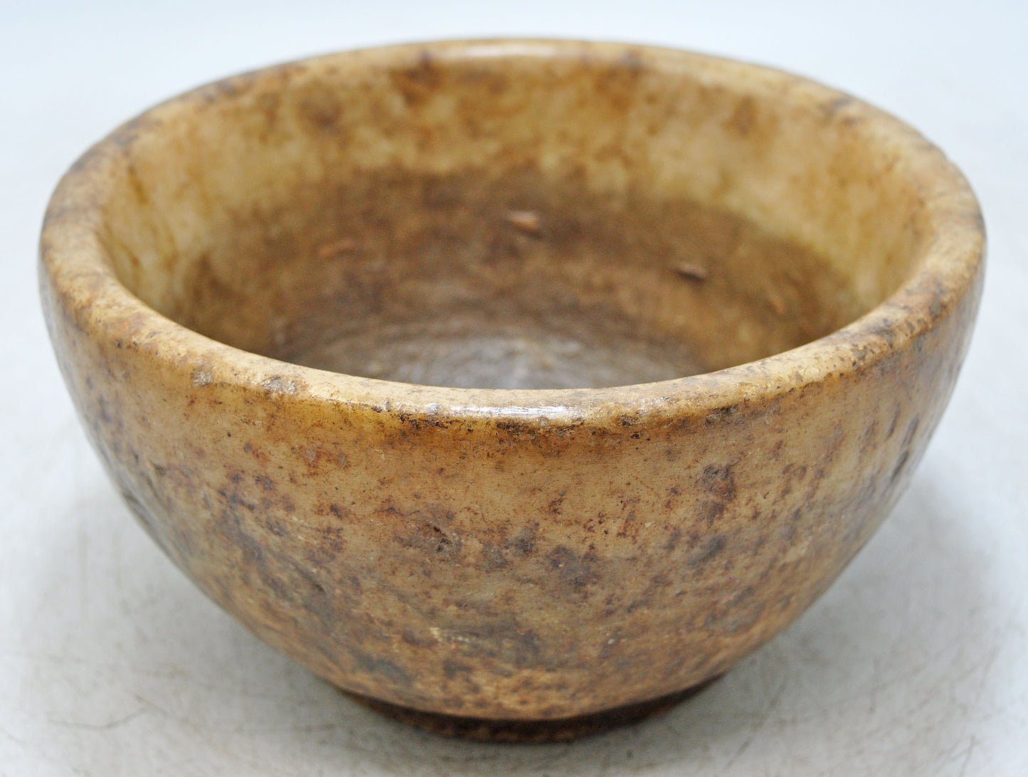 Antique White Marble Round Curry Bowl Original Old Hand Carved