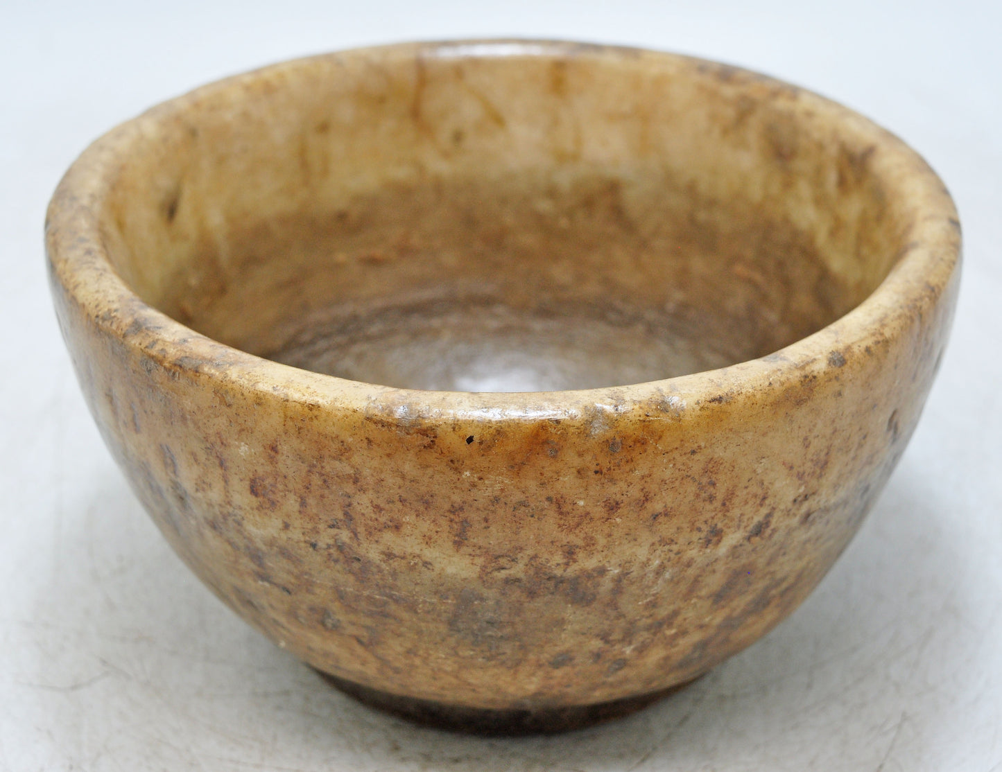 Antique White Marble Round Curry Bowl Original Old Hand Carved