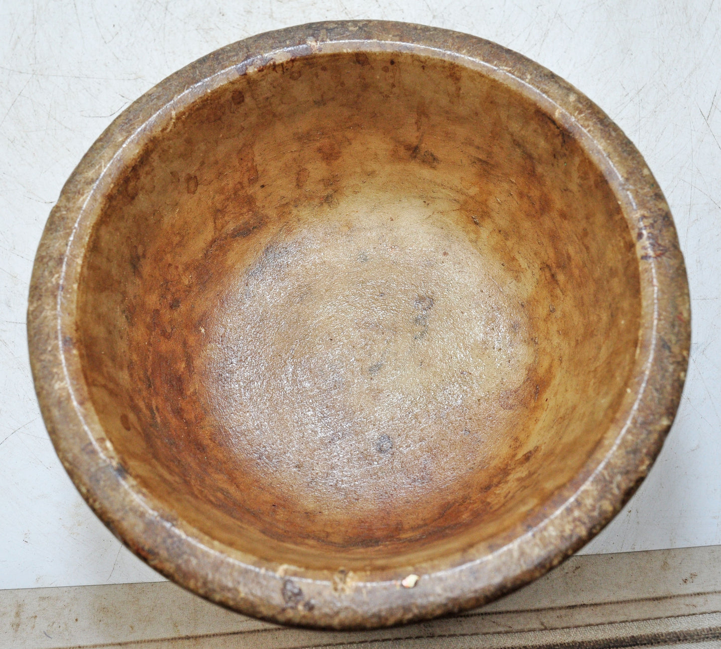 Antique White Marble Round Curry Bowl Original Old Hand Carved