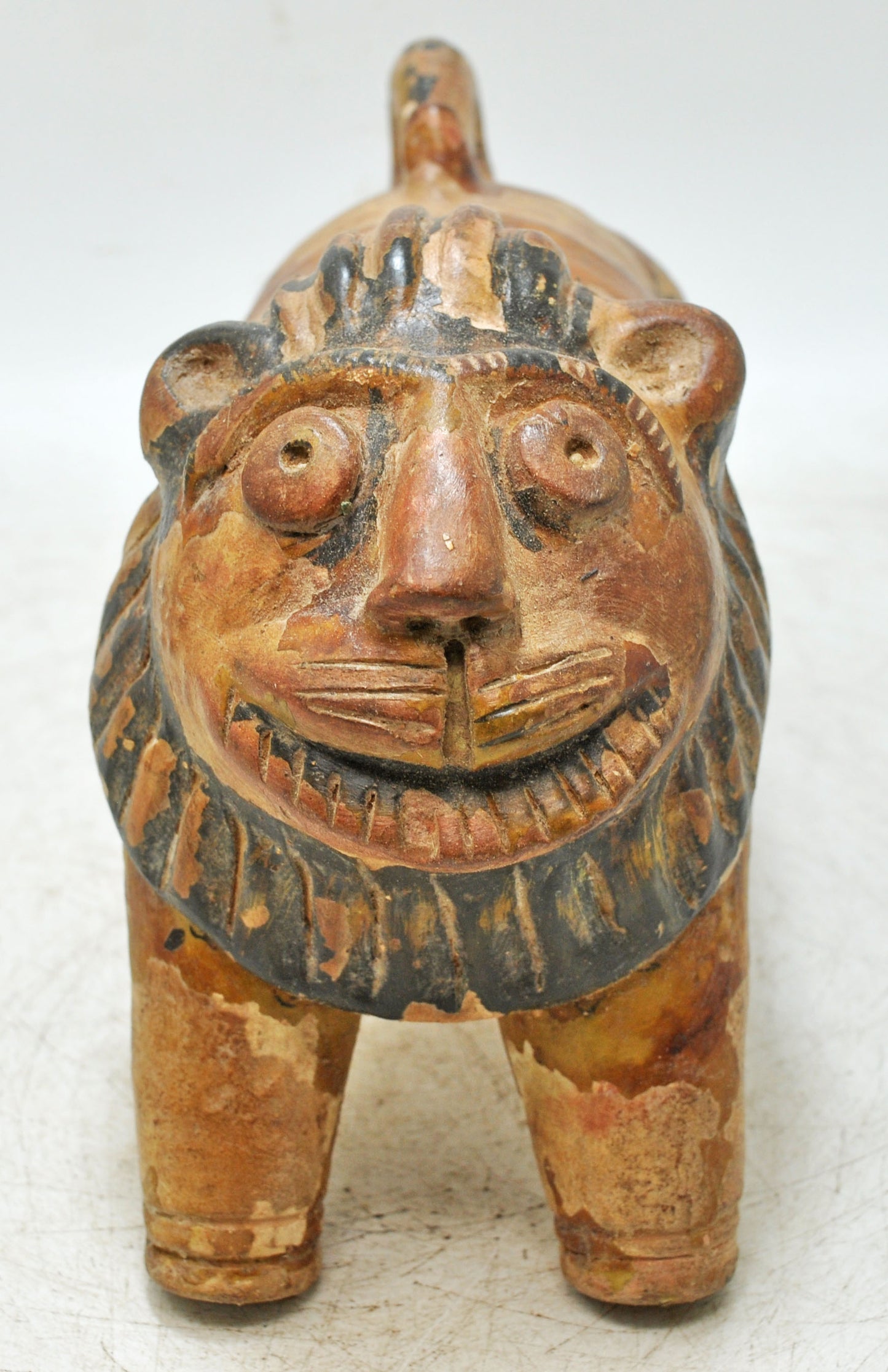 Vintage Terracotta Pottery Lion Figurine Original Old Hand Crafted Painted