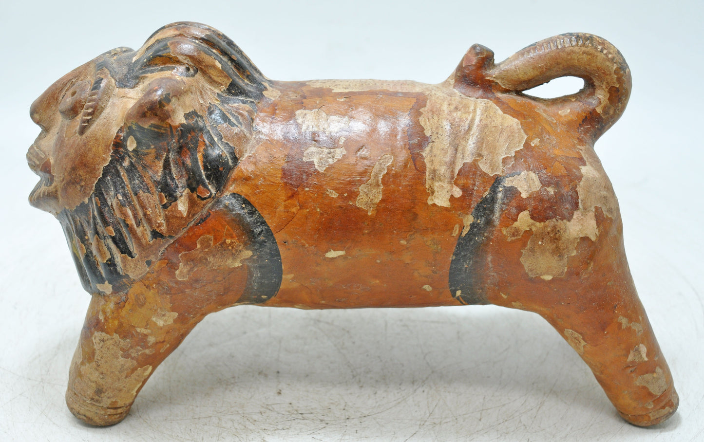 Vintage Terracotta Pottery Lion Figurine Original Old Hand Crafted Painted