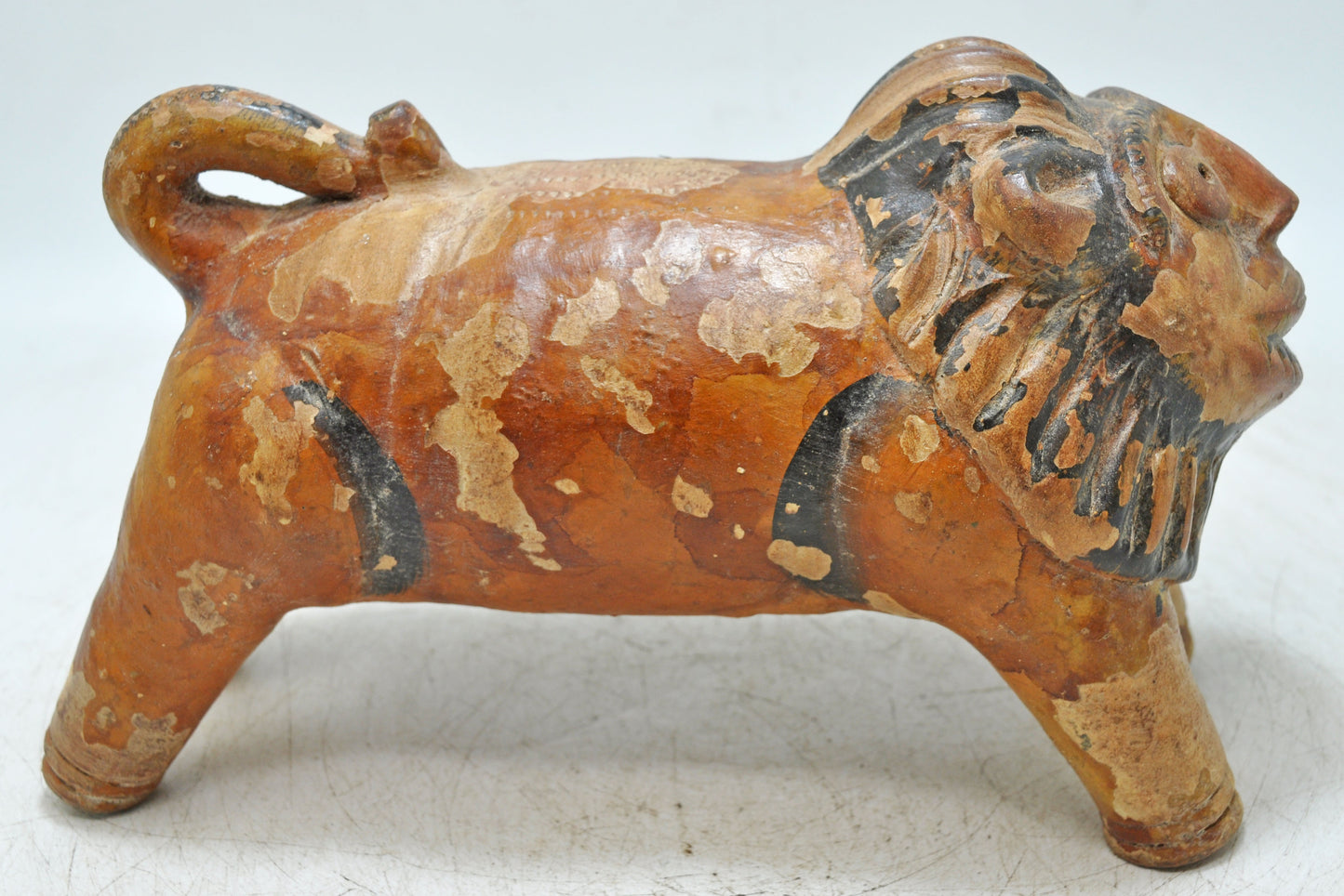 Vintage Terracotta Pottery Lion Figurine Original Old Hand Crafted Painted