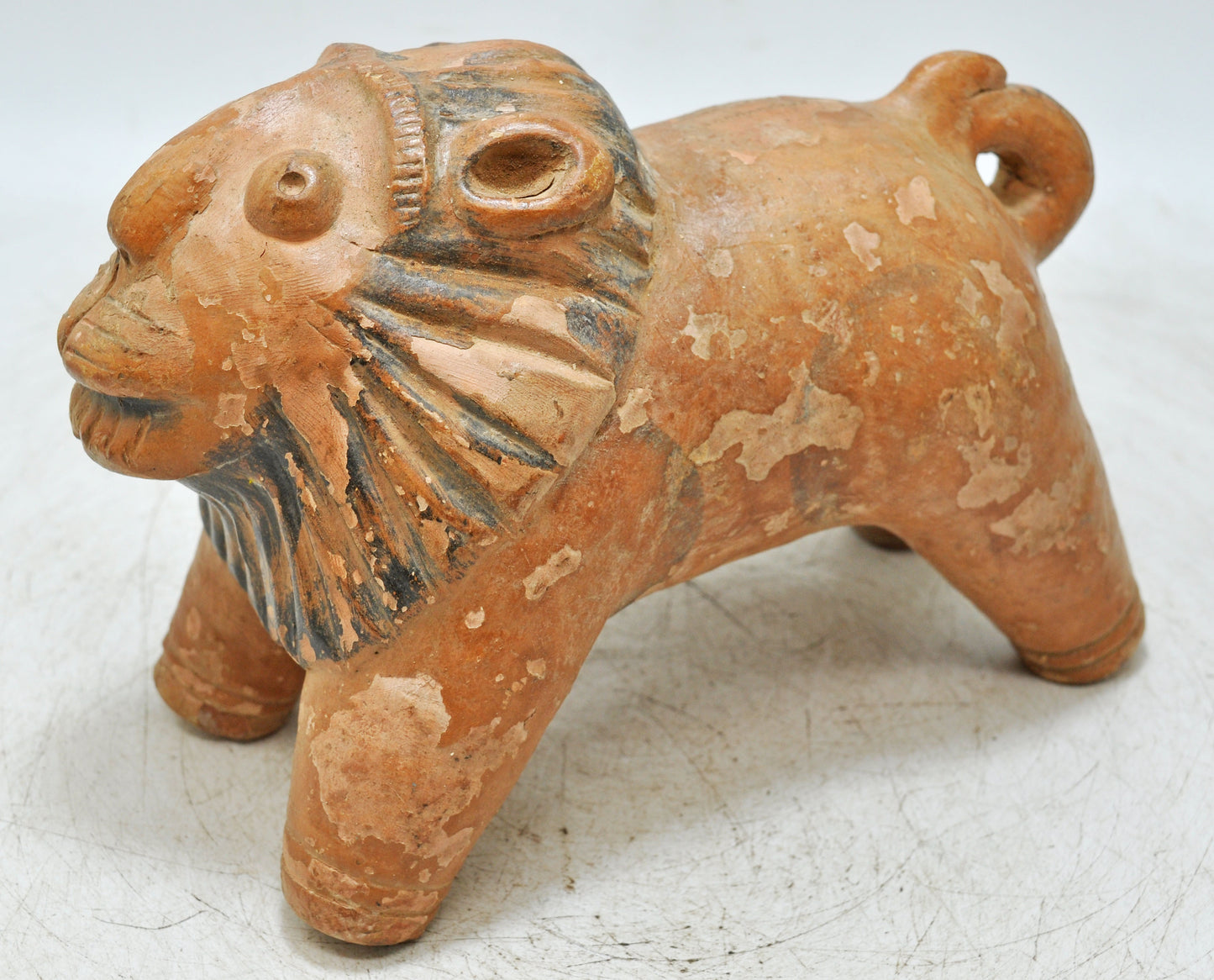 Vintage Terracotta Pottery Lion Figurine Original Old Hand Crafted Painted