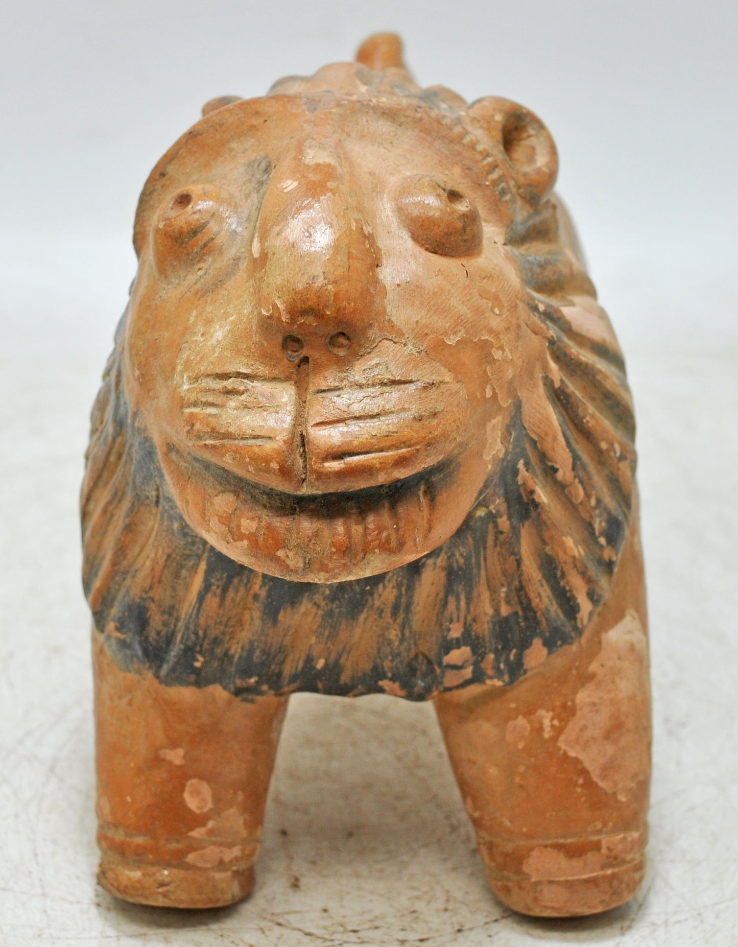 Vintage Terracotta Pottery Lion Figurine Original Old Hand Crafted Painted