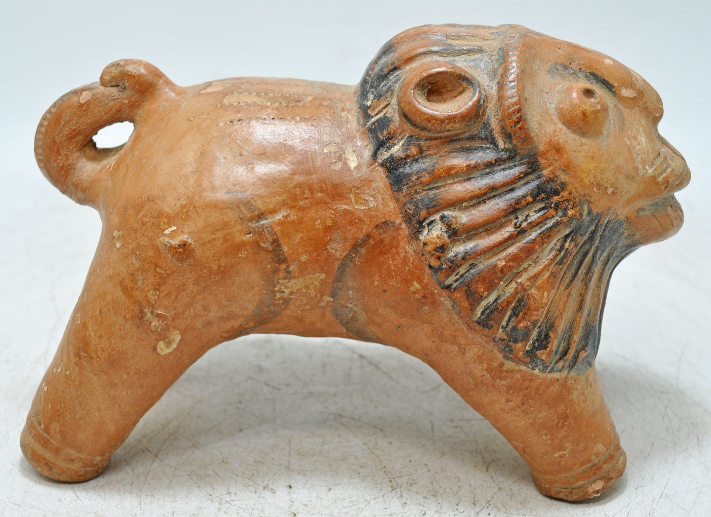 Vintage Terracotta Pottery Lion Figurine Original Old Hand Crafted Painted