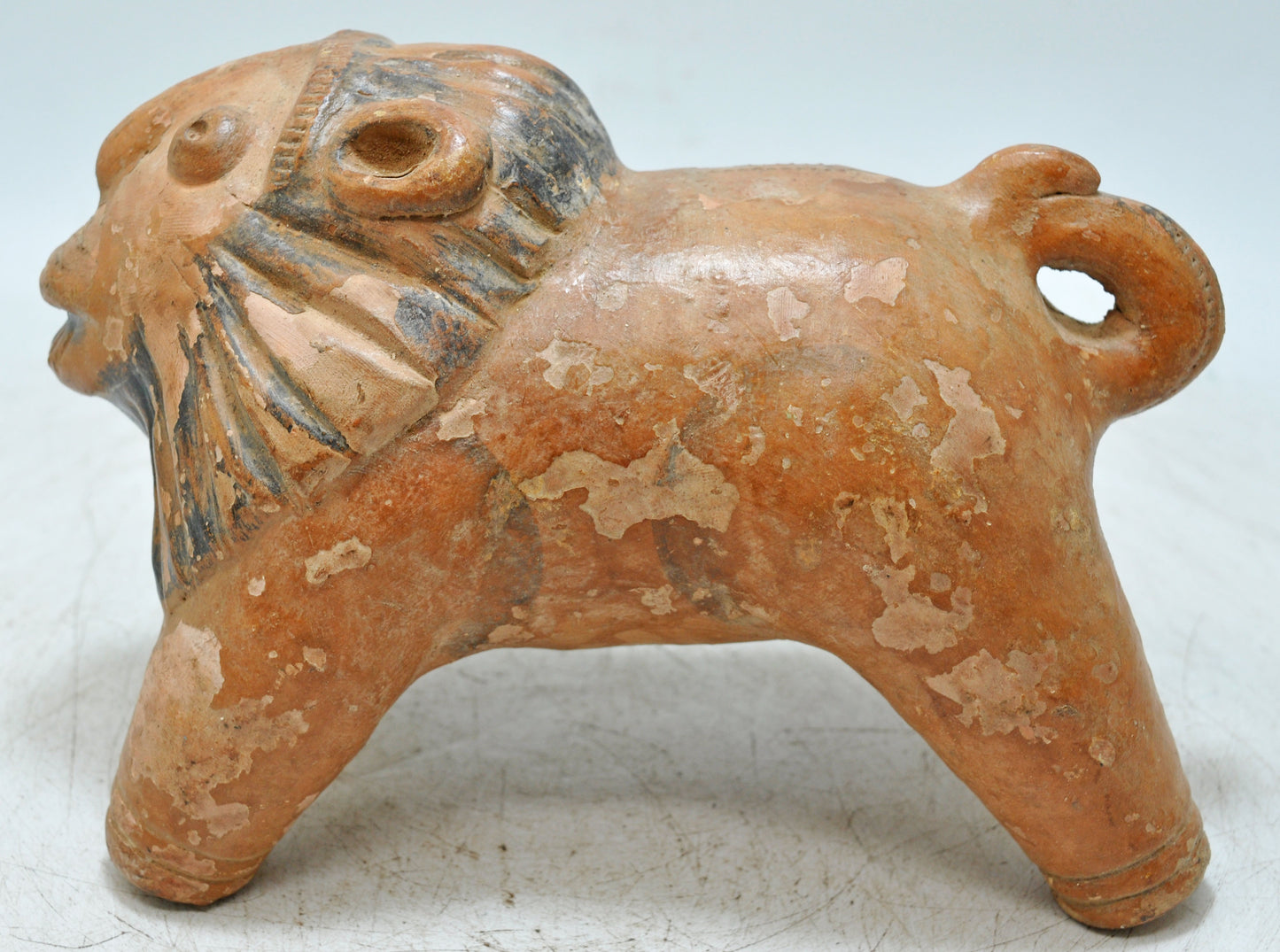 Vintage Terracotta Pottery Lion Figurine Original Old Hand Crafted Painted