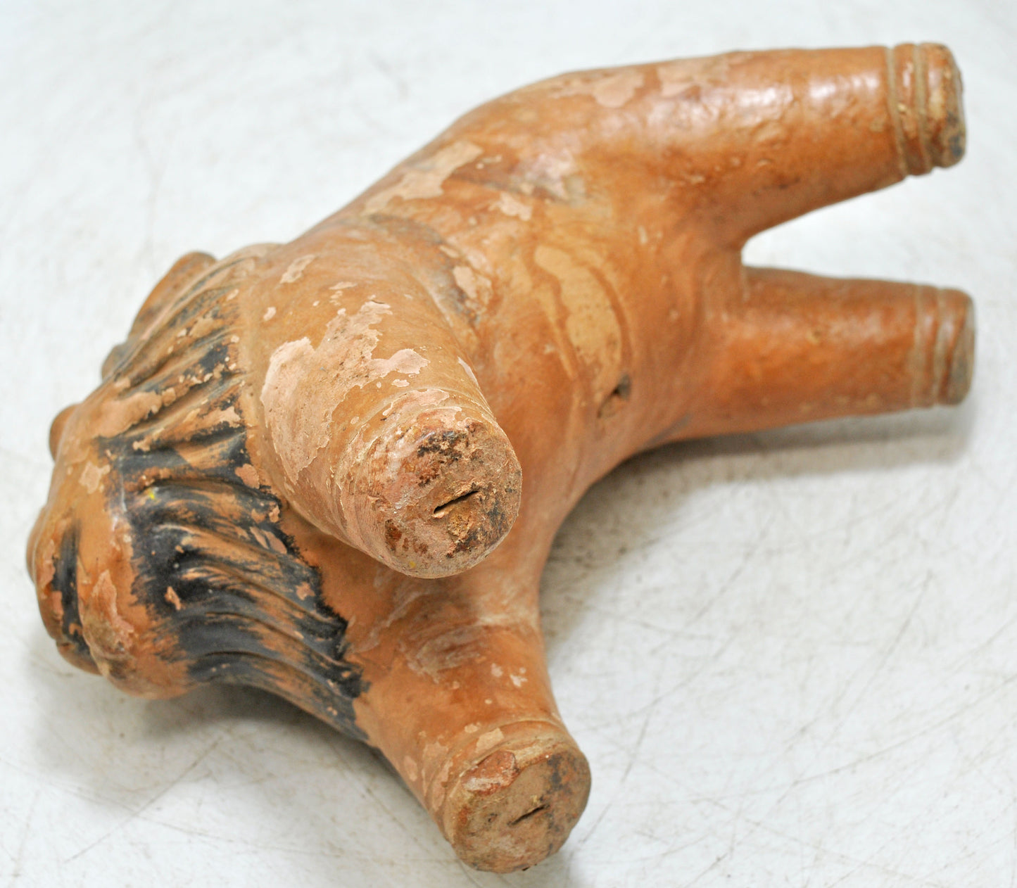 Vintage Terracotta Pottery Lion Figurine Original Old Hand Crafted Painted