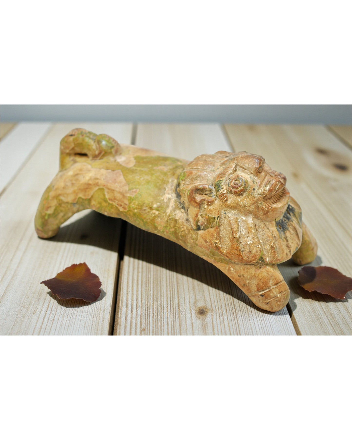 Vintage Terracotta Pottery Lion Figurine Original Old Hand Crafted Painted