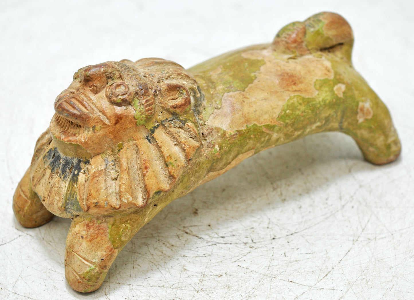 Vintage Terracotta Pottery Lion Figurine Original Old Hand Crafted Painted