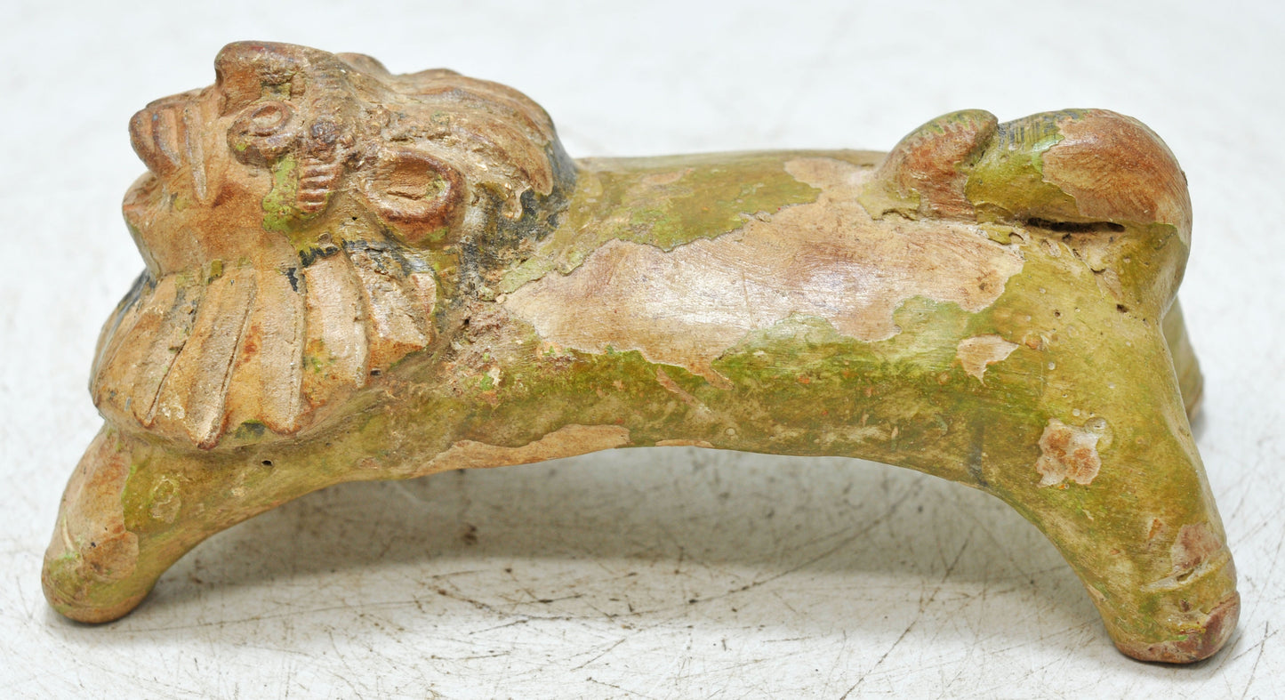 Vintage Terracotta Pottery Lion Figurine Original Old Hand Crafted Painted