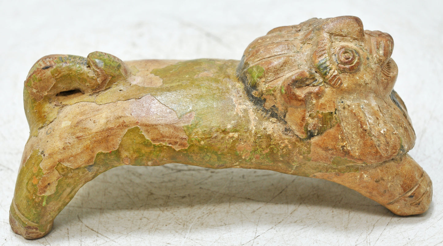Vintage Terracotta Pottery Lion Figurine Original Old Hand Crafted Painted