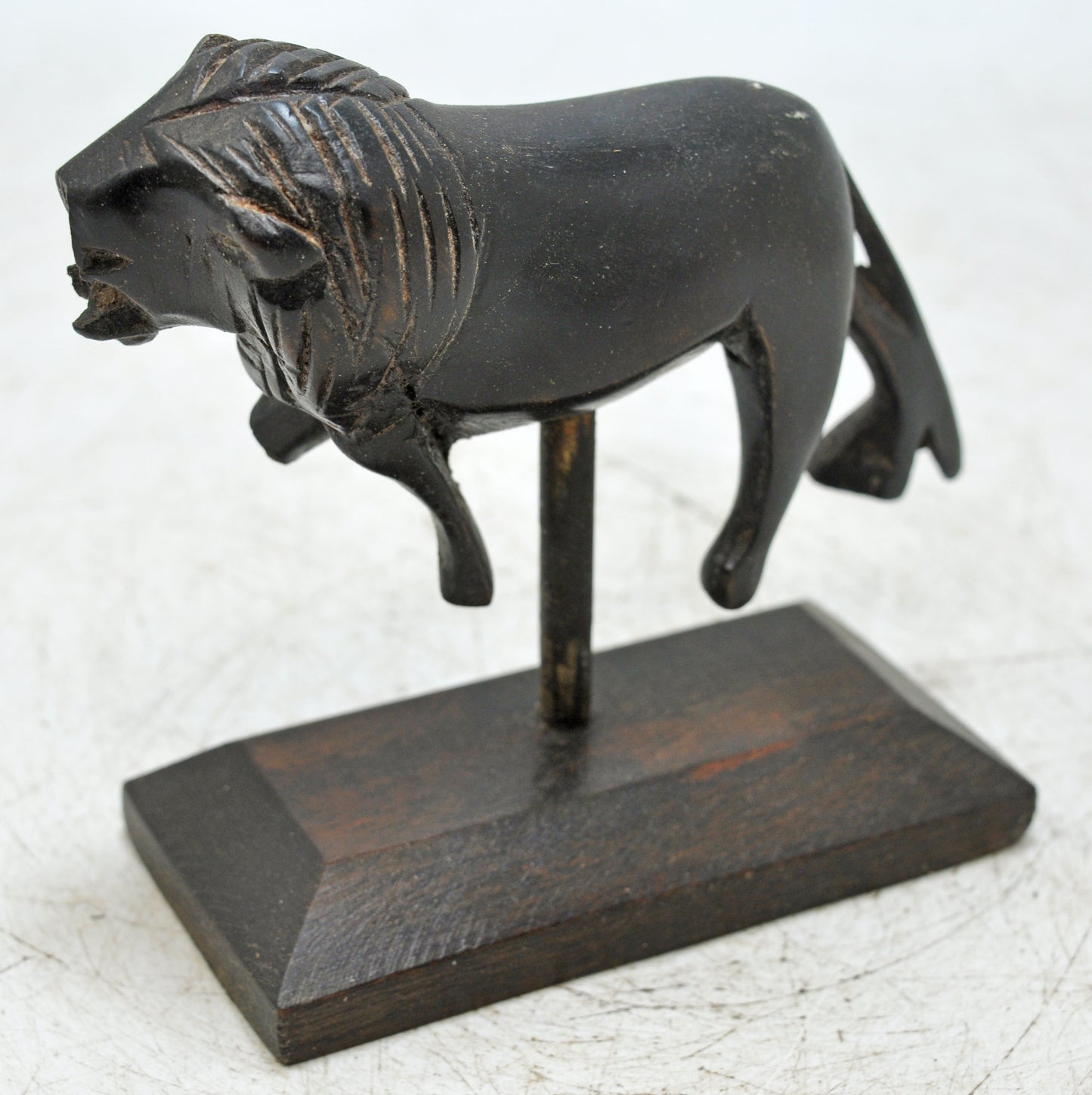 Antique Wooden Lion Figurine Original Old Hand Carved on Stand