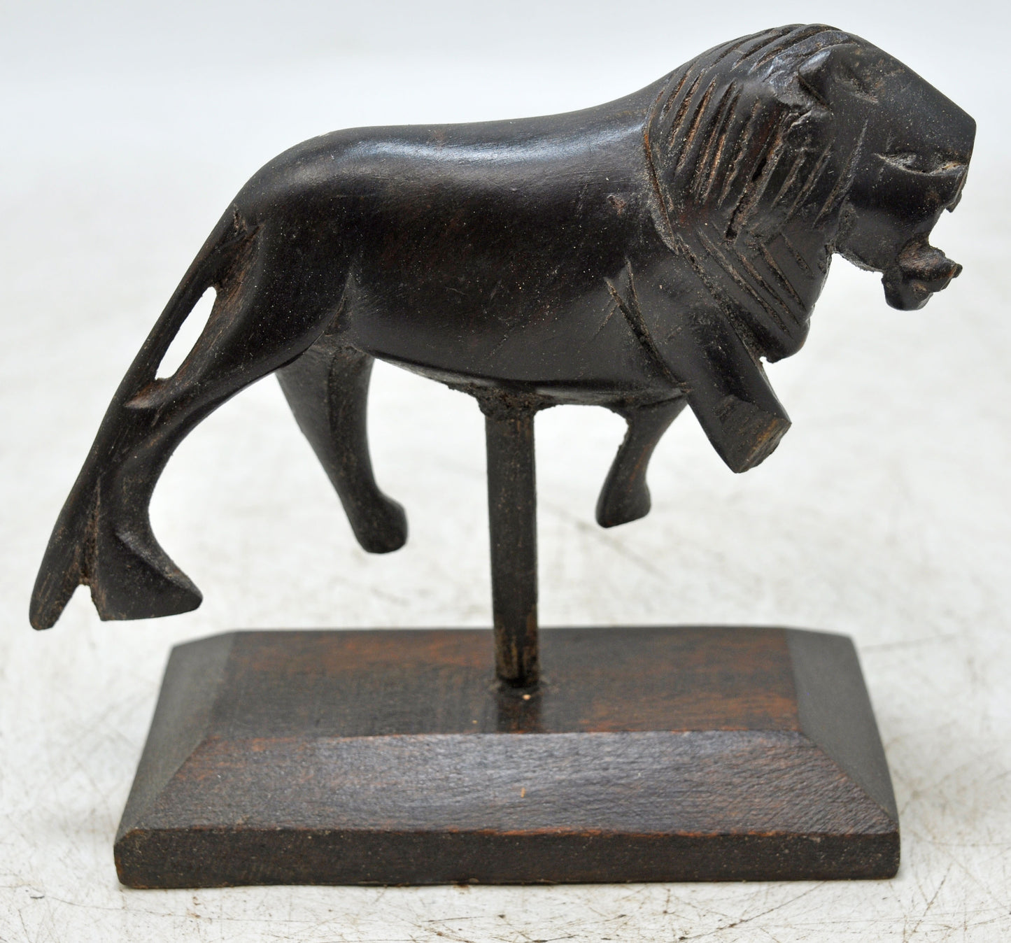 Antique Wooden Lion Figurine Original Old Hand Carved on Stand