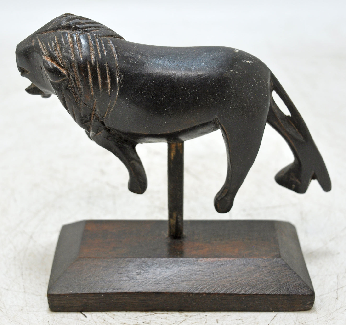 Antique Wooden Lion Figurine Original Old Hand Carved on Stand