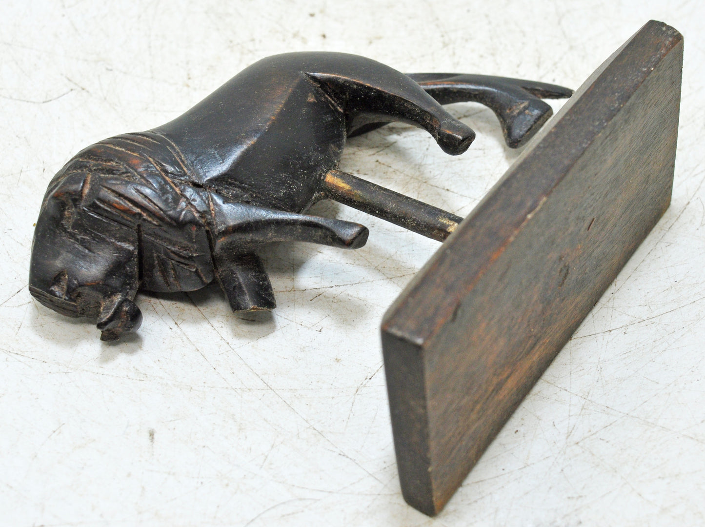 Antique Wooden Lion Figurine Original Old Hand Carved on Stand