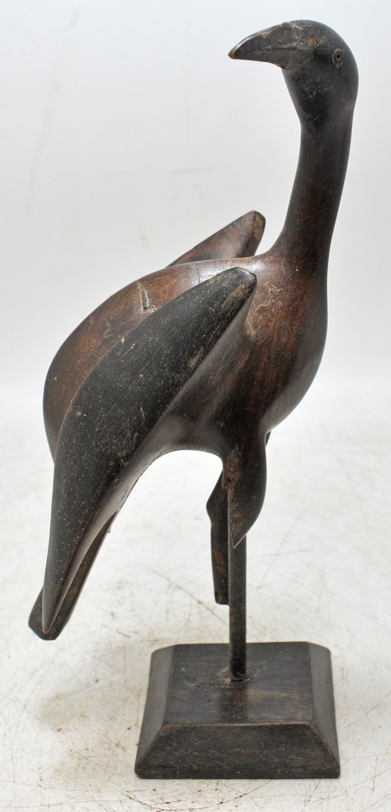 Antique Wooden Crane Bird Figurine Original Old Very Fine Hand Carved
