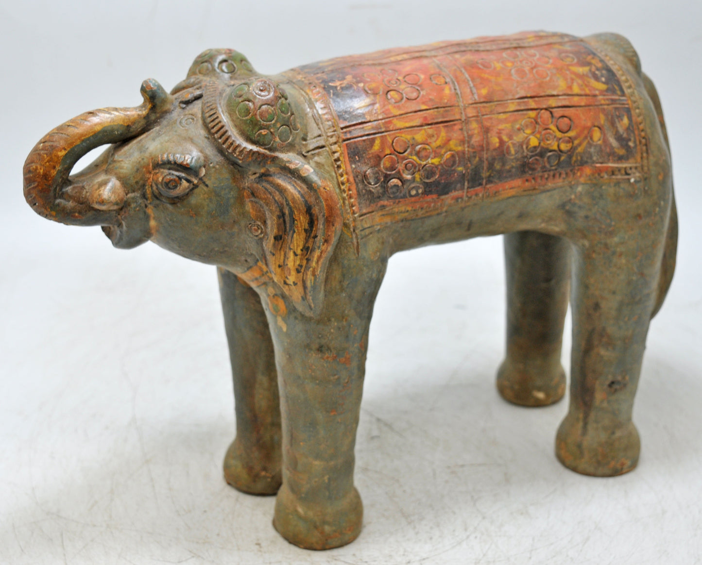 Vintage Terracotta Pottery Elephant Figurine Hand Crafted Fine Painted