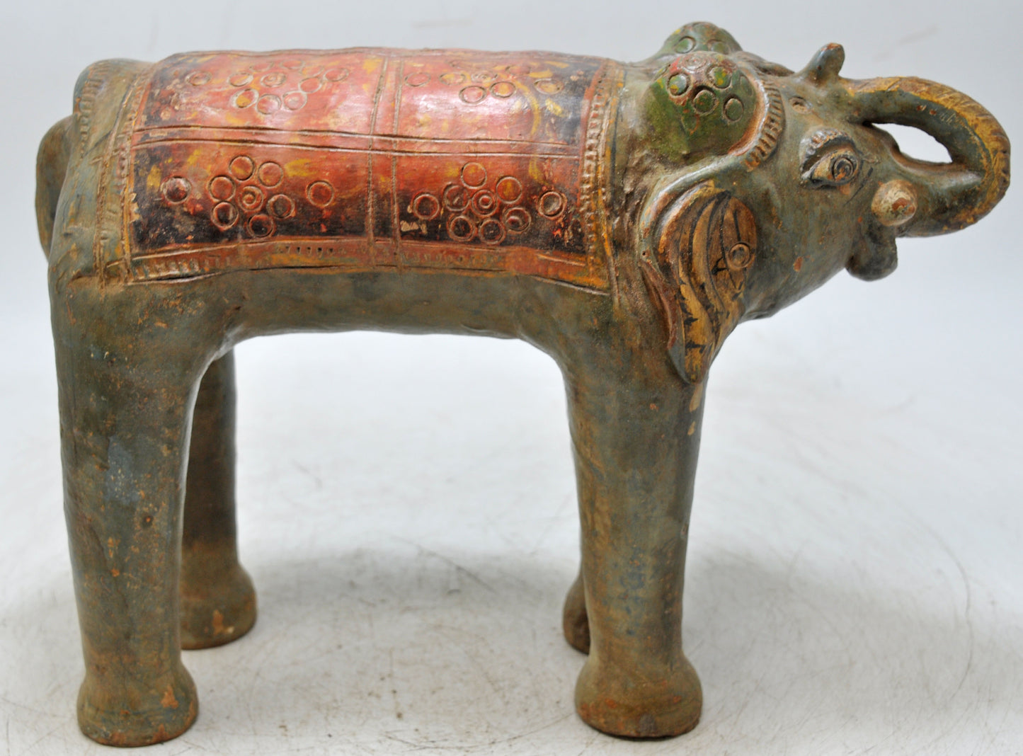 Vintage Terracotta Pottery Elephant Figurine Hand Crafted Fine Painted
