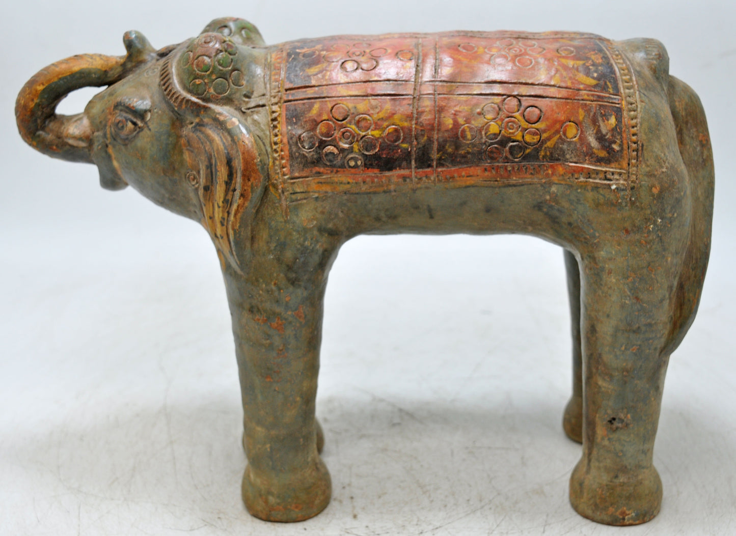 Vintage Terracotta Pottery Elephant Figurine Hand Crafted Fine Painted