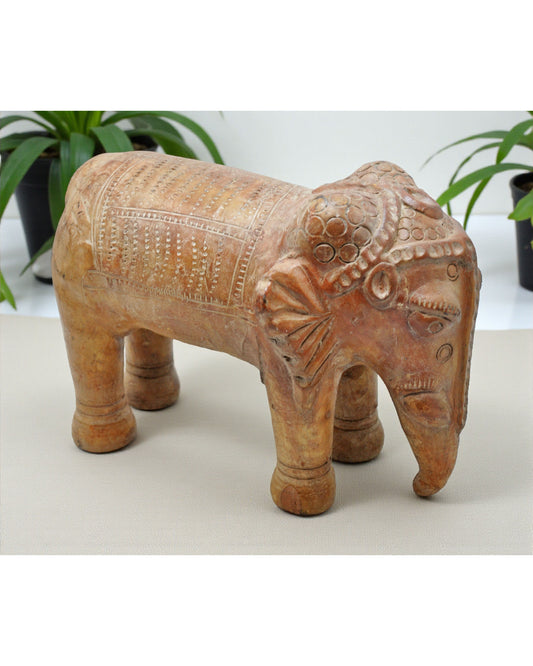 Vintage Terracotta Pottery Elephant Figurine Hand Crafted Fine Painted