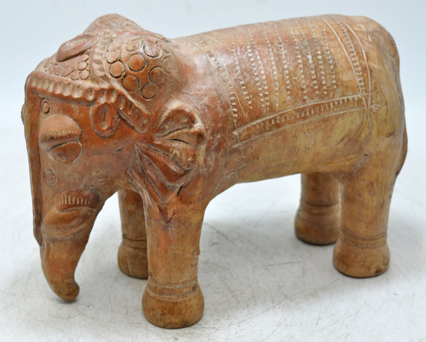 Vintage Terracotta Pottery Elephant Figurine Hand Crafted Fine Painted
