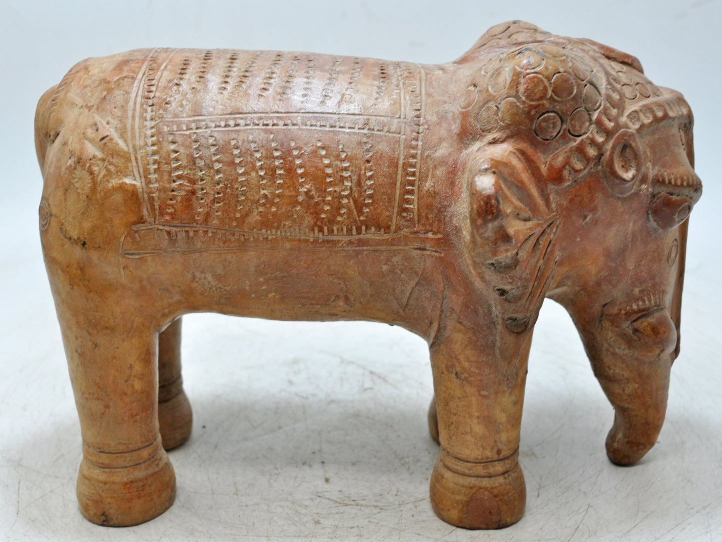 Vintage Terracotta Pottery Elephant Figurine Hand Crafted Fine Painted