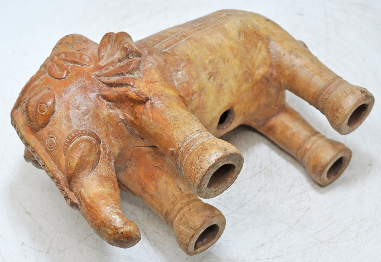 Vintage Terracotta Pottery Elephant Figurine Hand Crafted Fine Painted