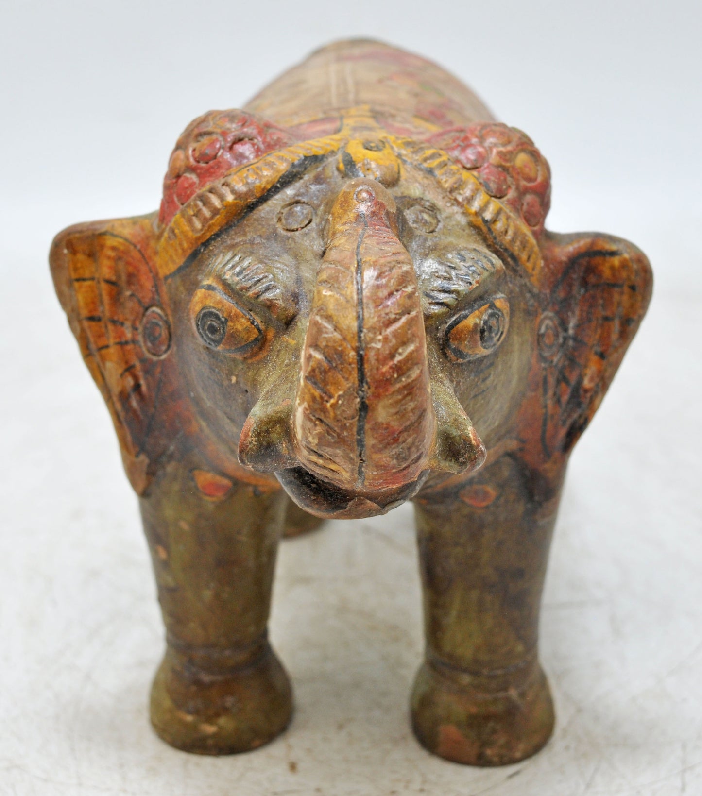 Vintage Terracotta Pottery Elephant Figurine Hand Crafted Fine Painted