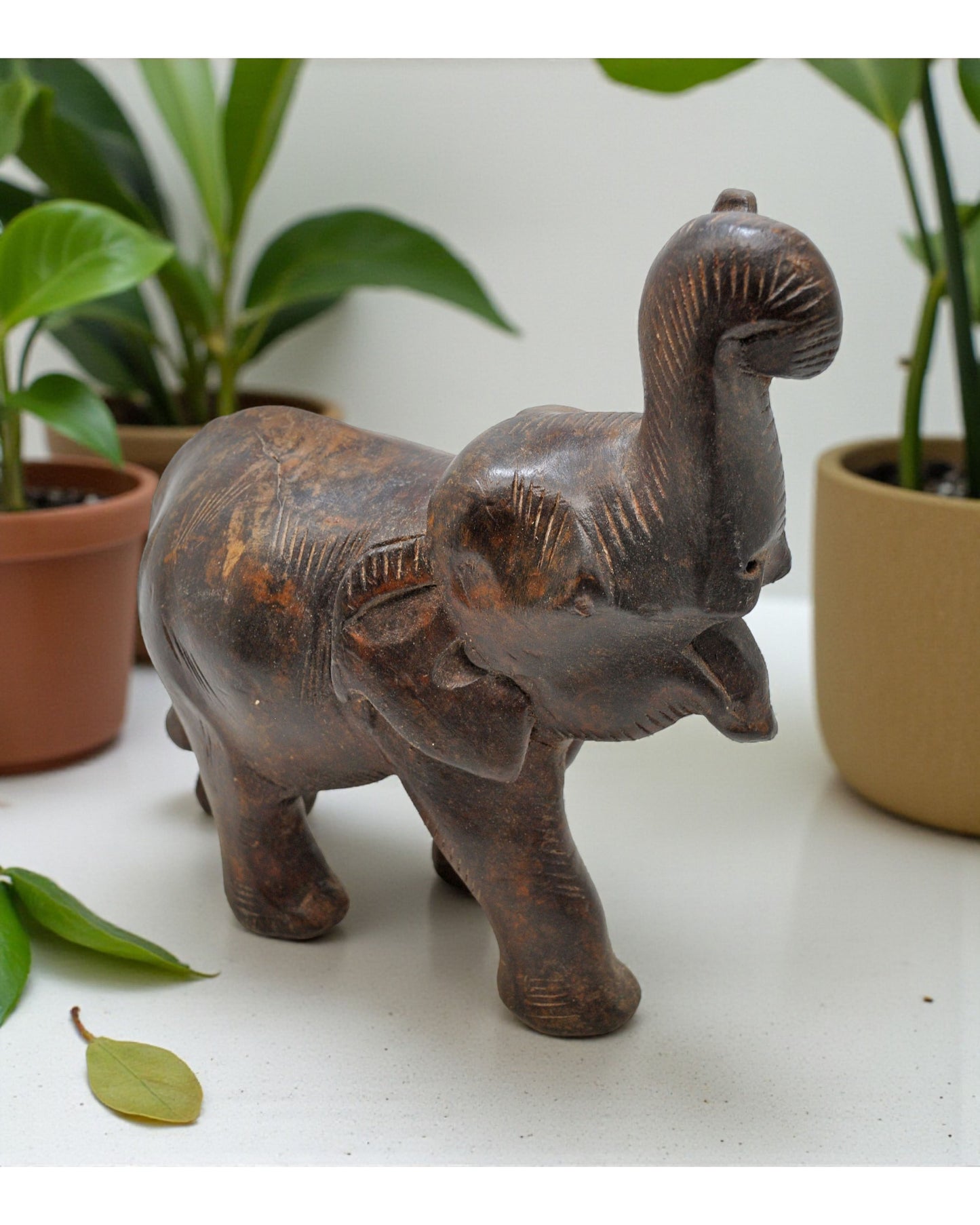 Antique Wooden Elephant Figurine Original Old Fine Hand Carved