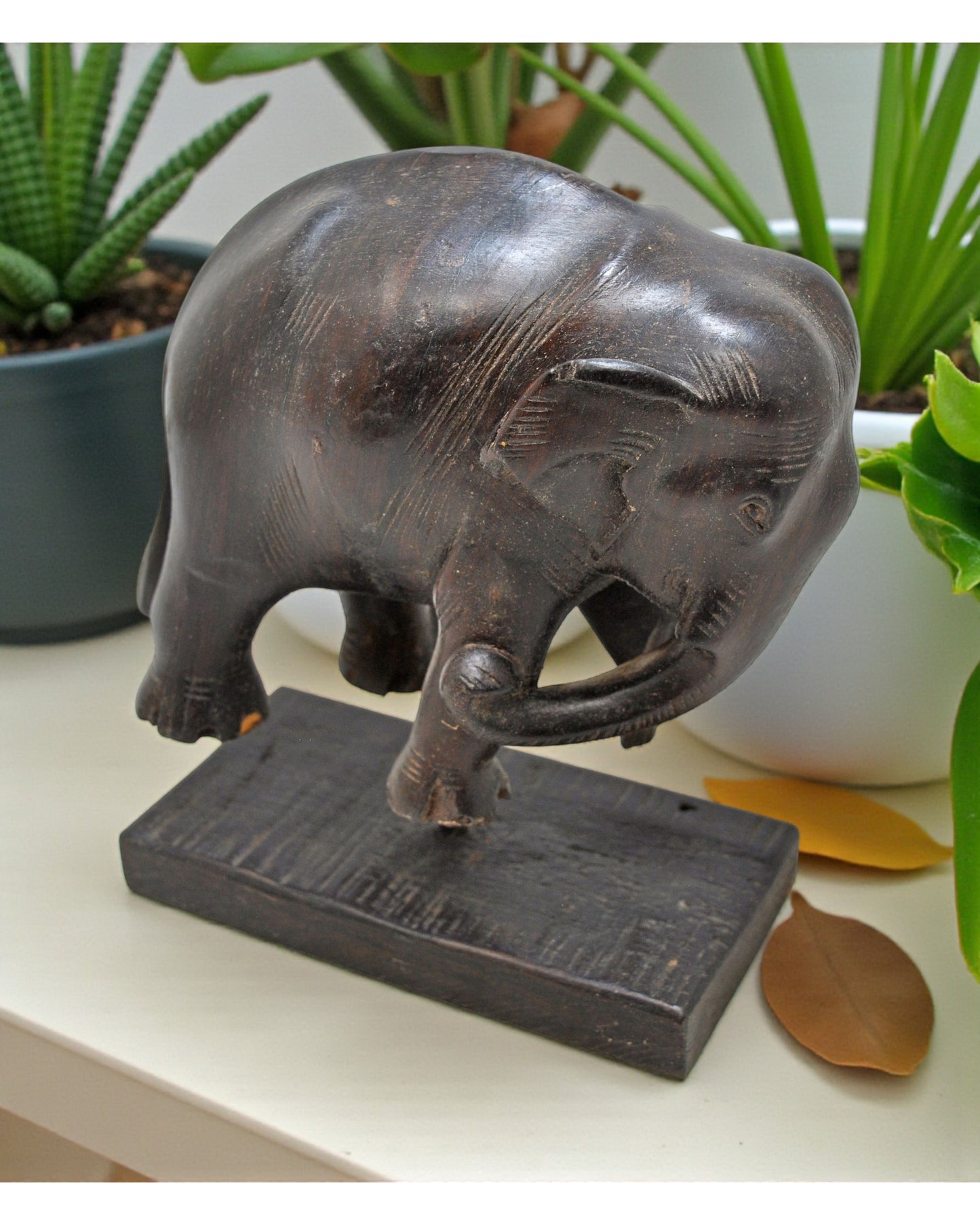 Antique Wooden Elephant Figurine Original Old Fine Hand Carved