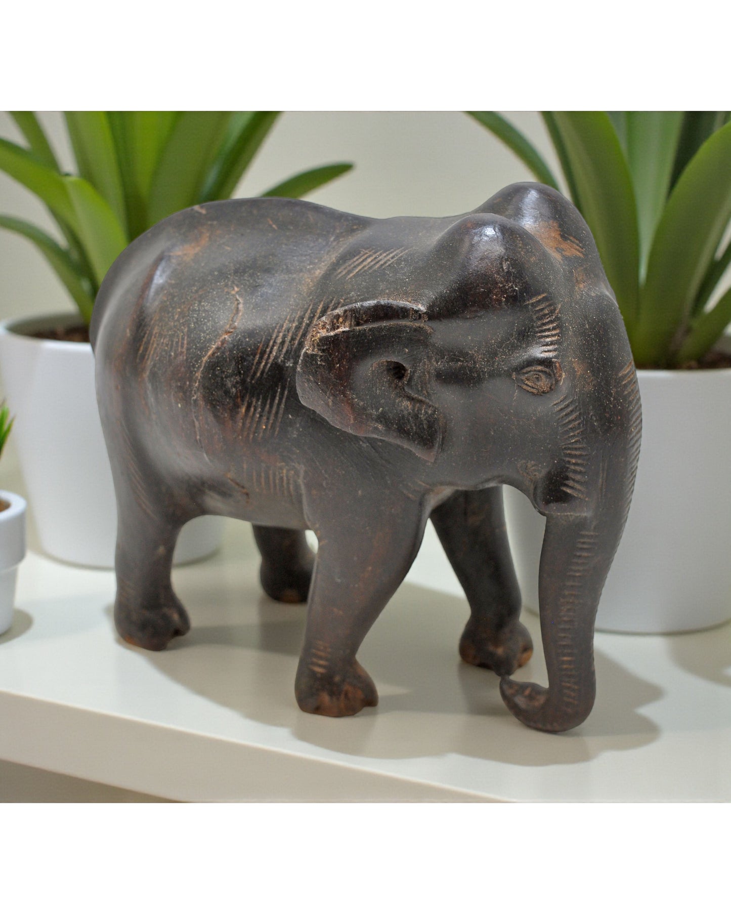 Antique Wooden Elephant Figurine Original Old Fine Hand Carved