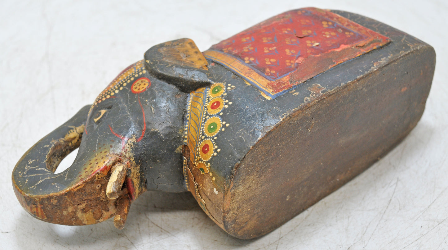 Vintage Wooden Elephant Figurine Original Old Hand Carved Fine Painted