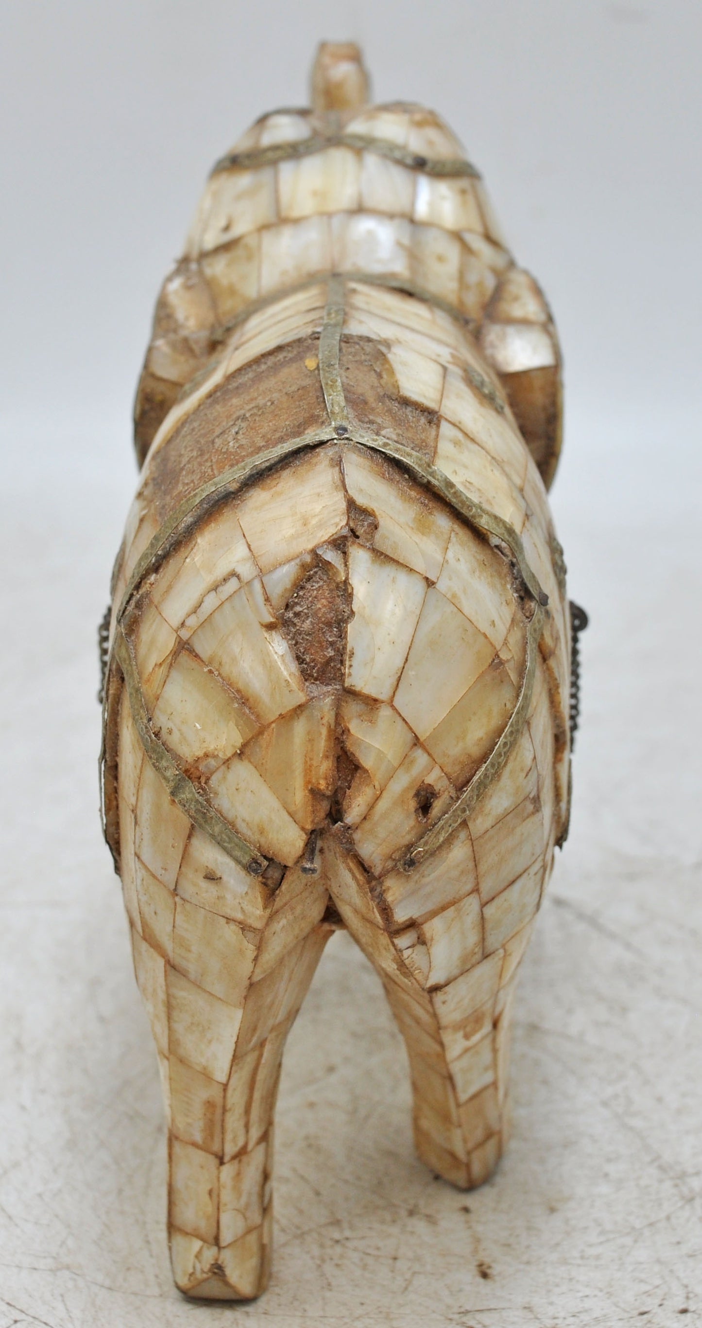 Antique Wooden Elephant Figurine Fine Mother of Pearl Fitted Hand Carved