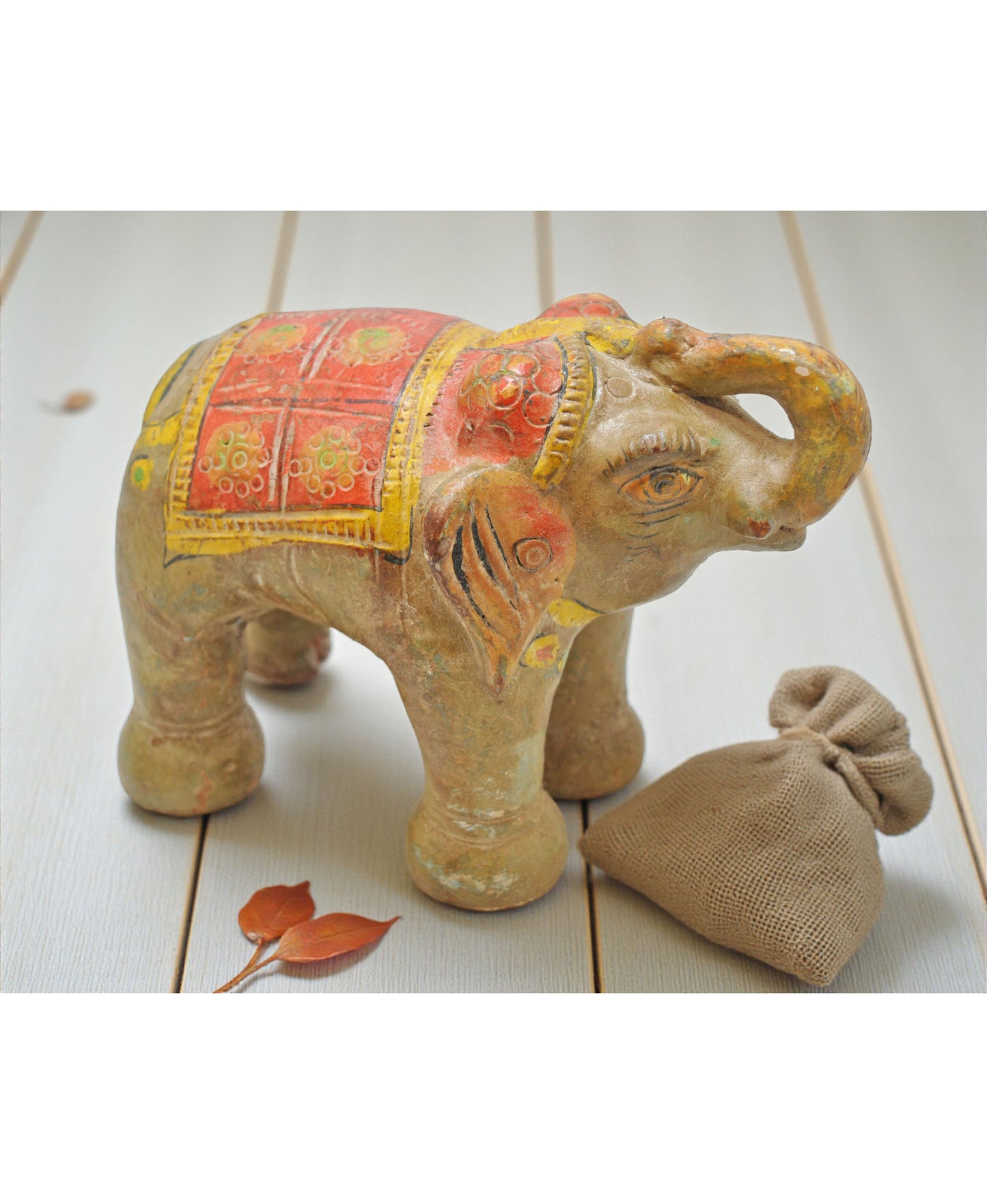 Vintage Terracotta Pottery Elephant Figurine Hand Crafted Fine Painted
